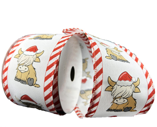 2.5" Highland Cow Christmas Ribbon