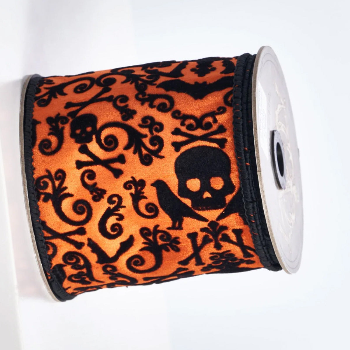 4" Halloween Designer Ribbon | Orange with Black Velvet