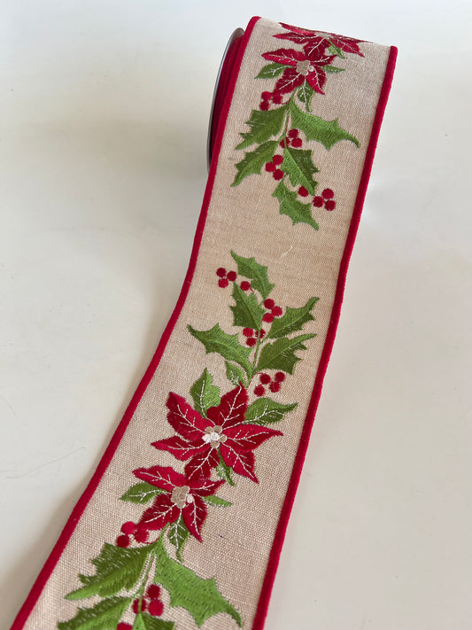 Christmas Poinsettia DESIGNER Ribbon | 5 Yards - Designer DIY