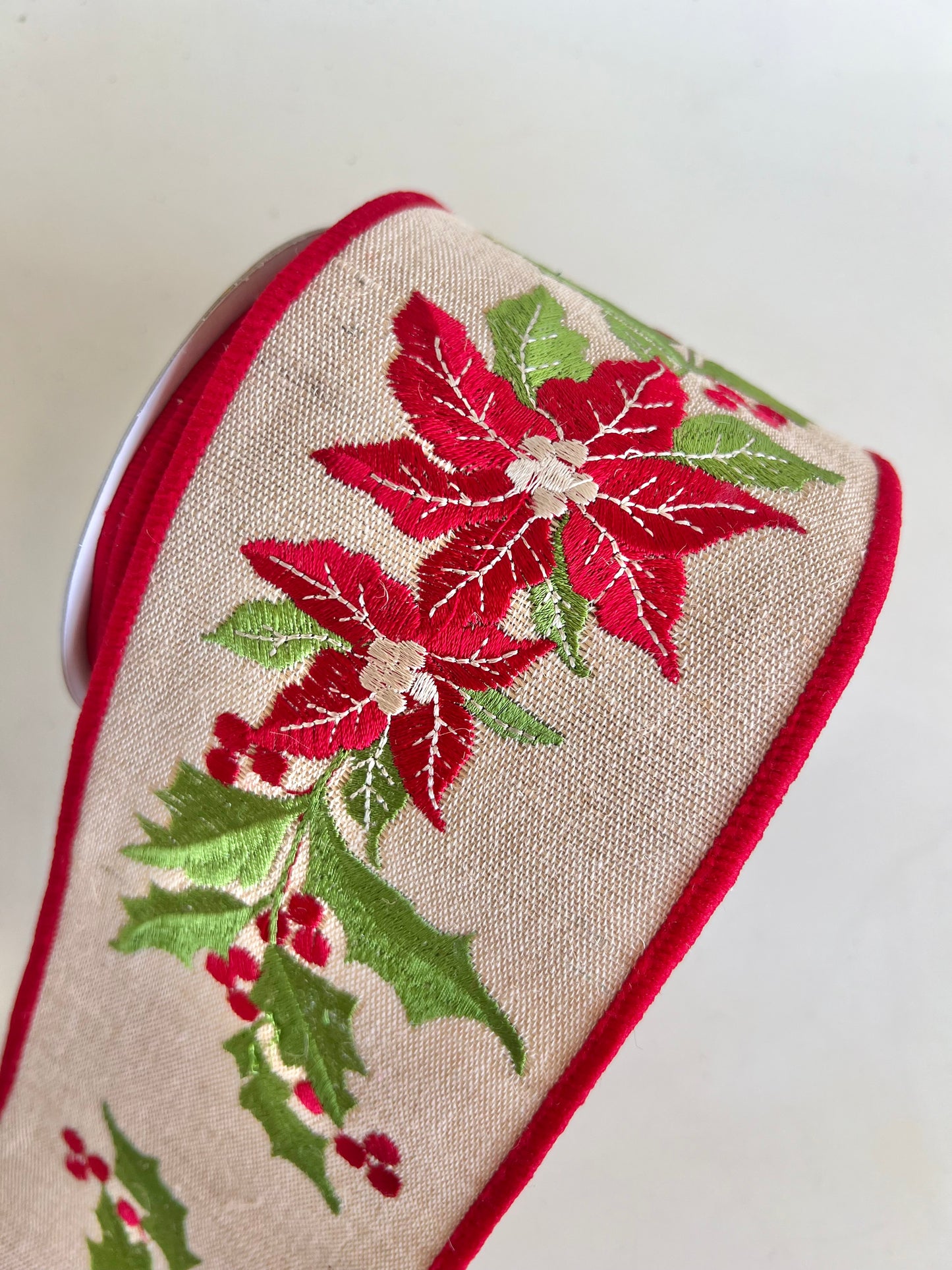 Christmas Poinsettia DESIGNER Ribbon | 5 Yards - Designer DIY