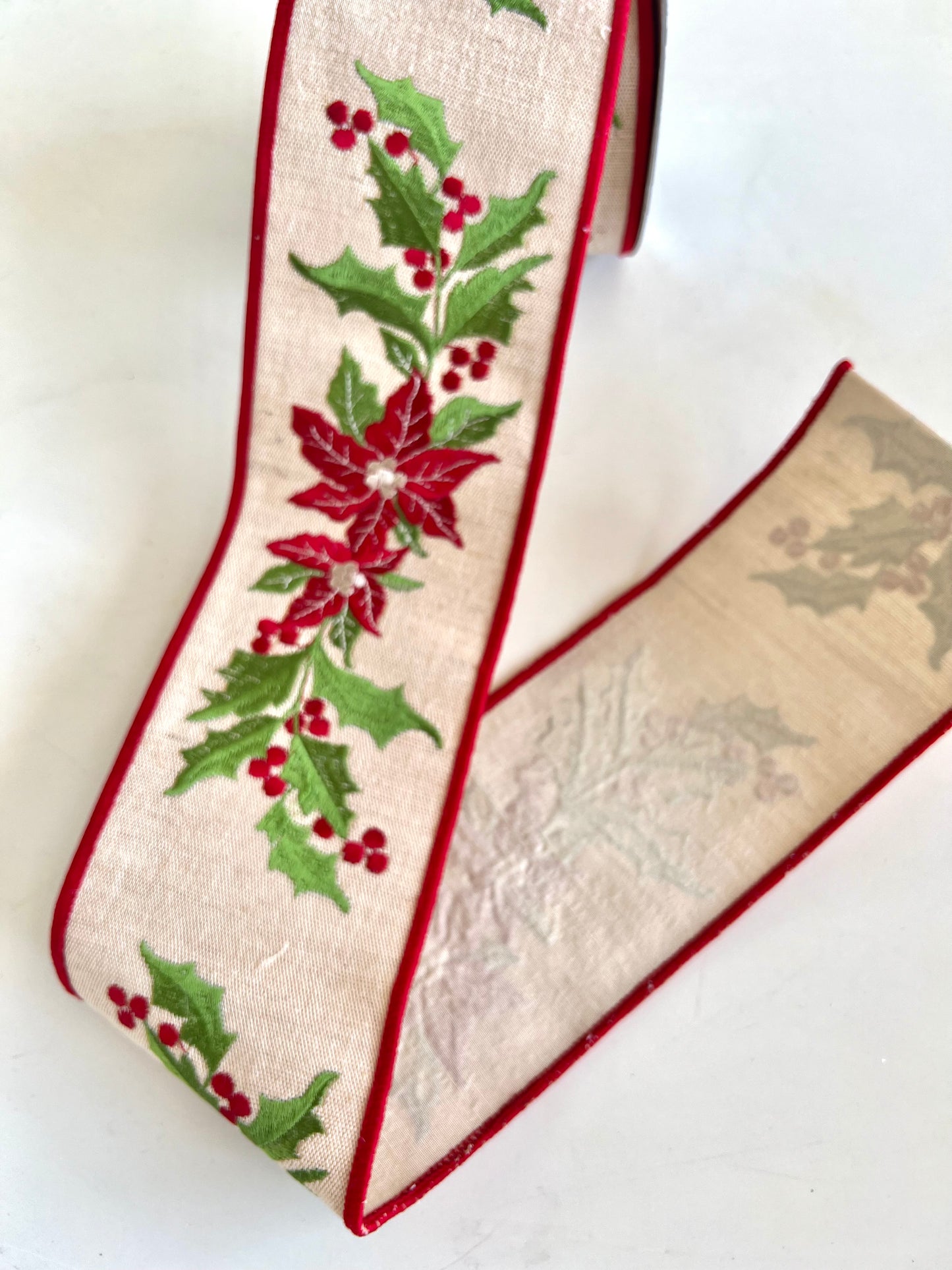 Christmas Poinsettia DESIGNER Ribbon | 5 Yards - Designer DIY