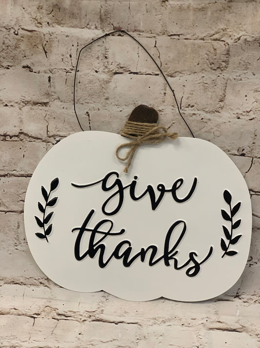 Give Thanks | White Pumpkin Sign - Designer DIY