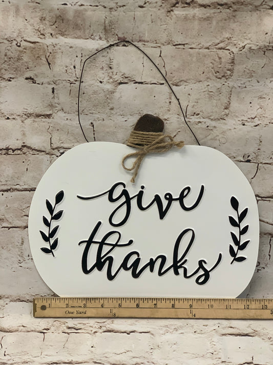 Give Thanks | White Pumpkin Sign - Designer DIY