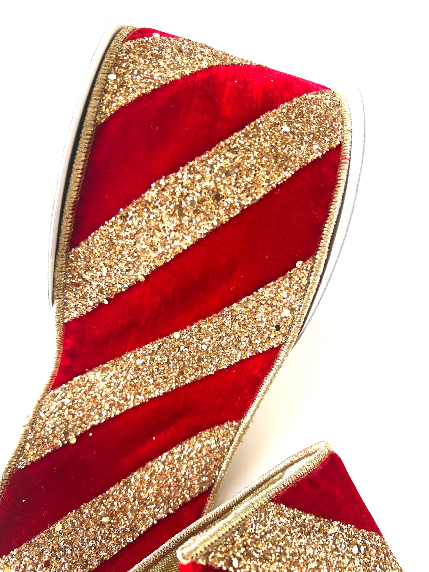 Red Velvet with Gold Glitter Stripe DESIGNER Ribbon - Designer DIY