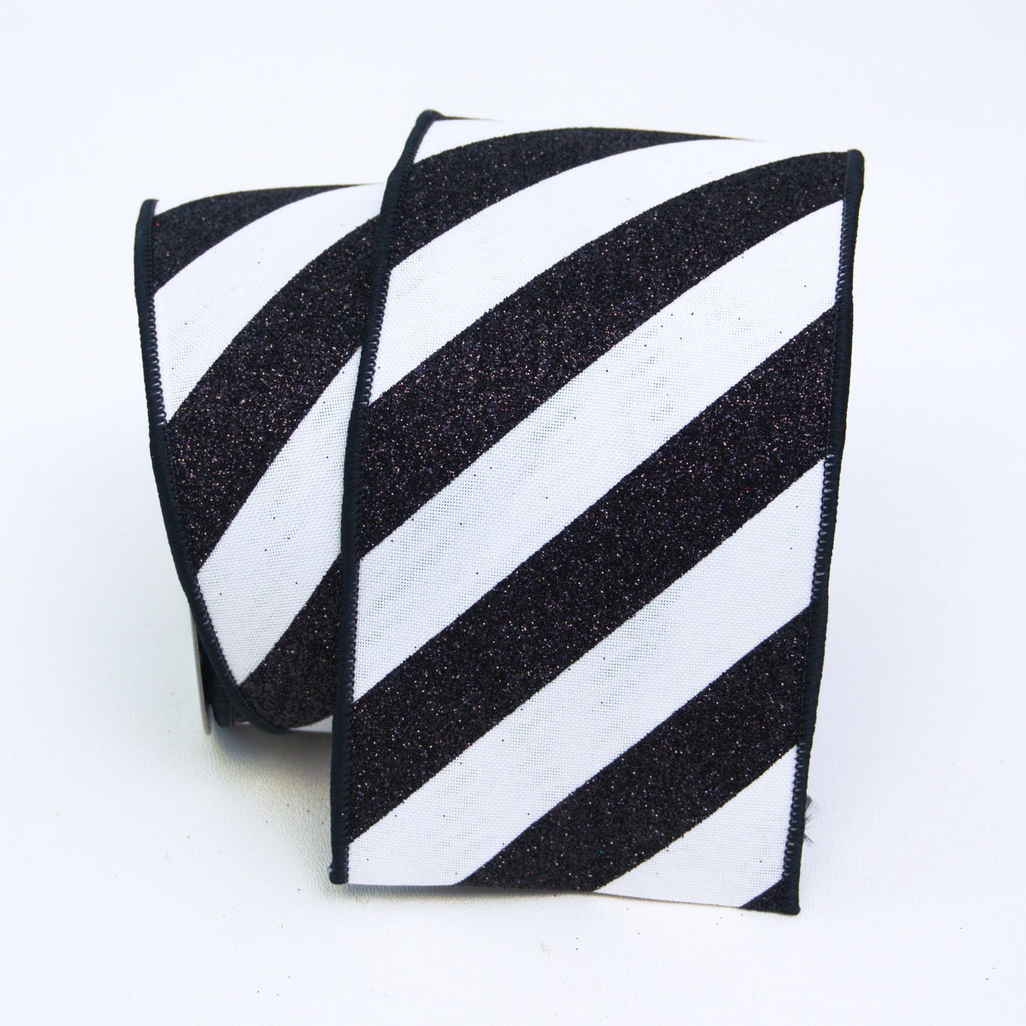 4" Black Glitter Stripe Ribbon | Farrisilk