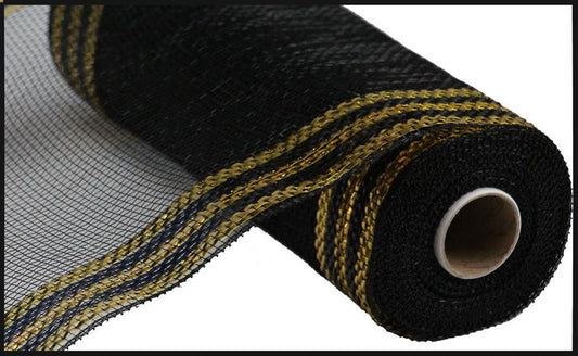 10.25" Black with Gold Border Stripe Mesh