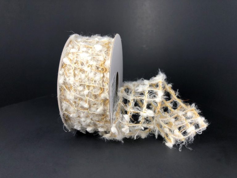 1.5" Snow Flocked Open Weave Ribbon - Designer DIY