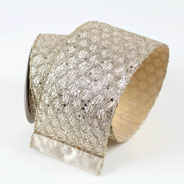 4" Champagne Glitter DESIGNER Ribbon - Designer DIY