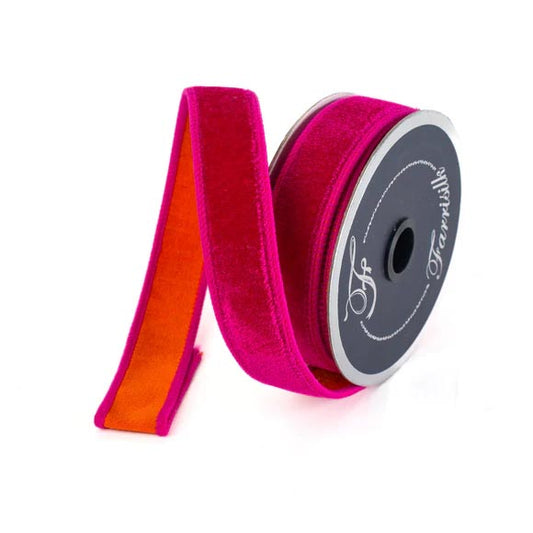 1" Hot Pink and Orange Velvet Ribbon | Farrisilk