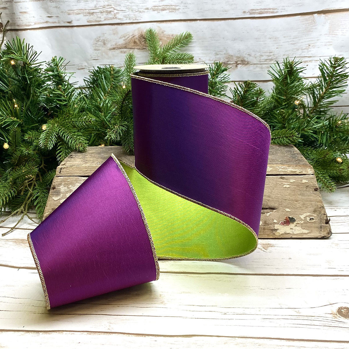 4" Purple & Green Metallic DESIGNER Ribbon - Designer DIY