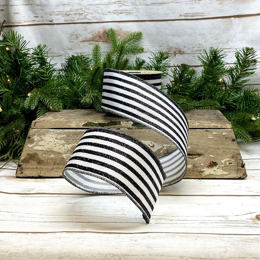 2.5" White with Black Glitter Stripe DESIGNER Ribbon - Designer DIY
