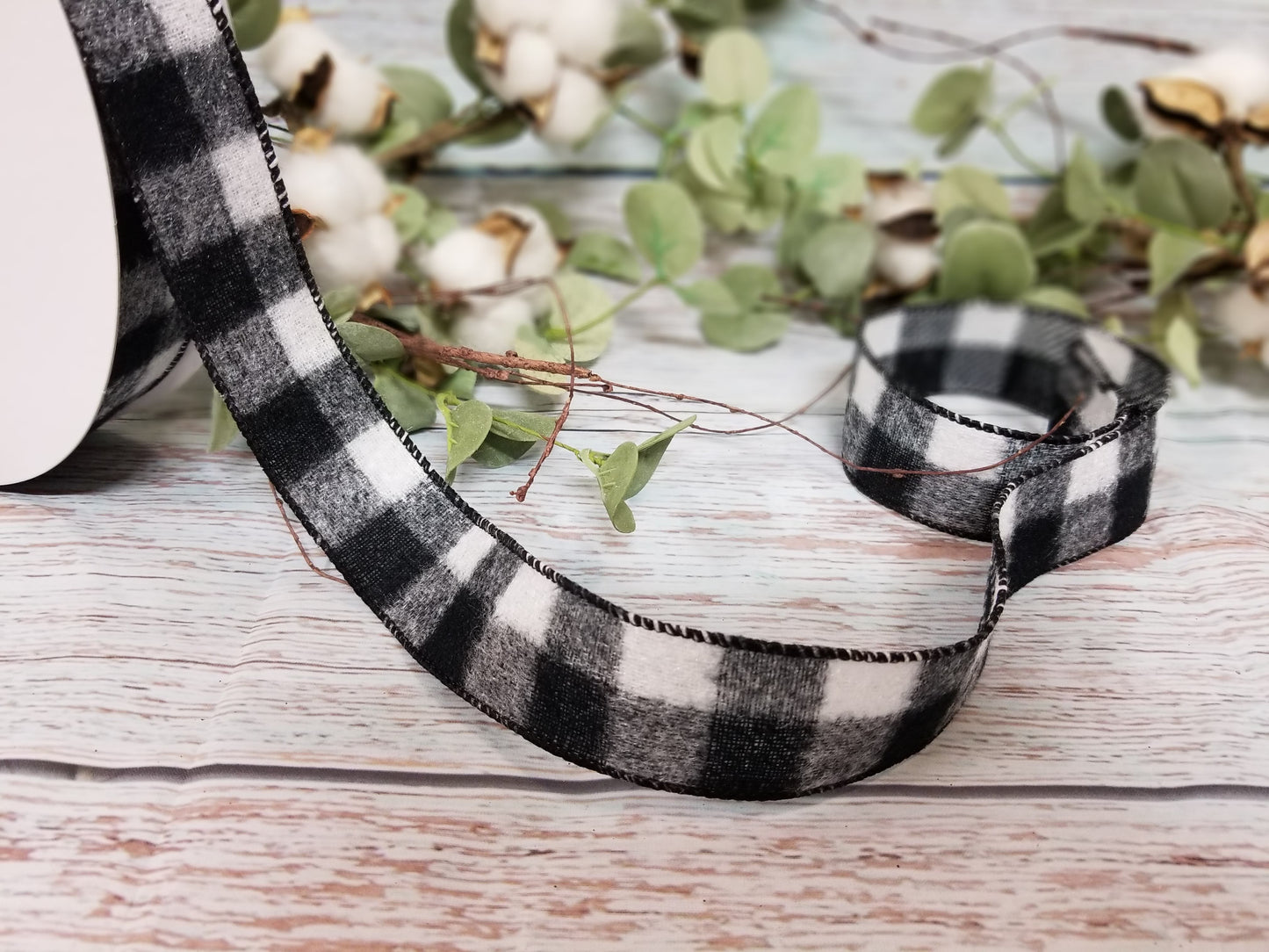 1.5” Black & White Buffalo Check Ribbon - 50 yards - Designer DIY