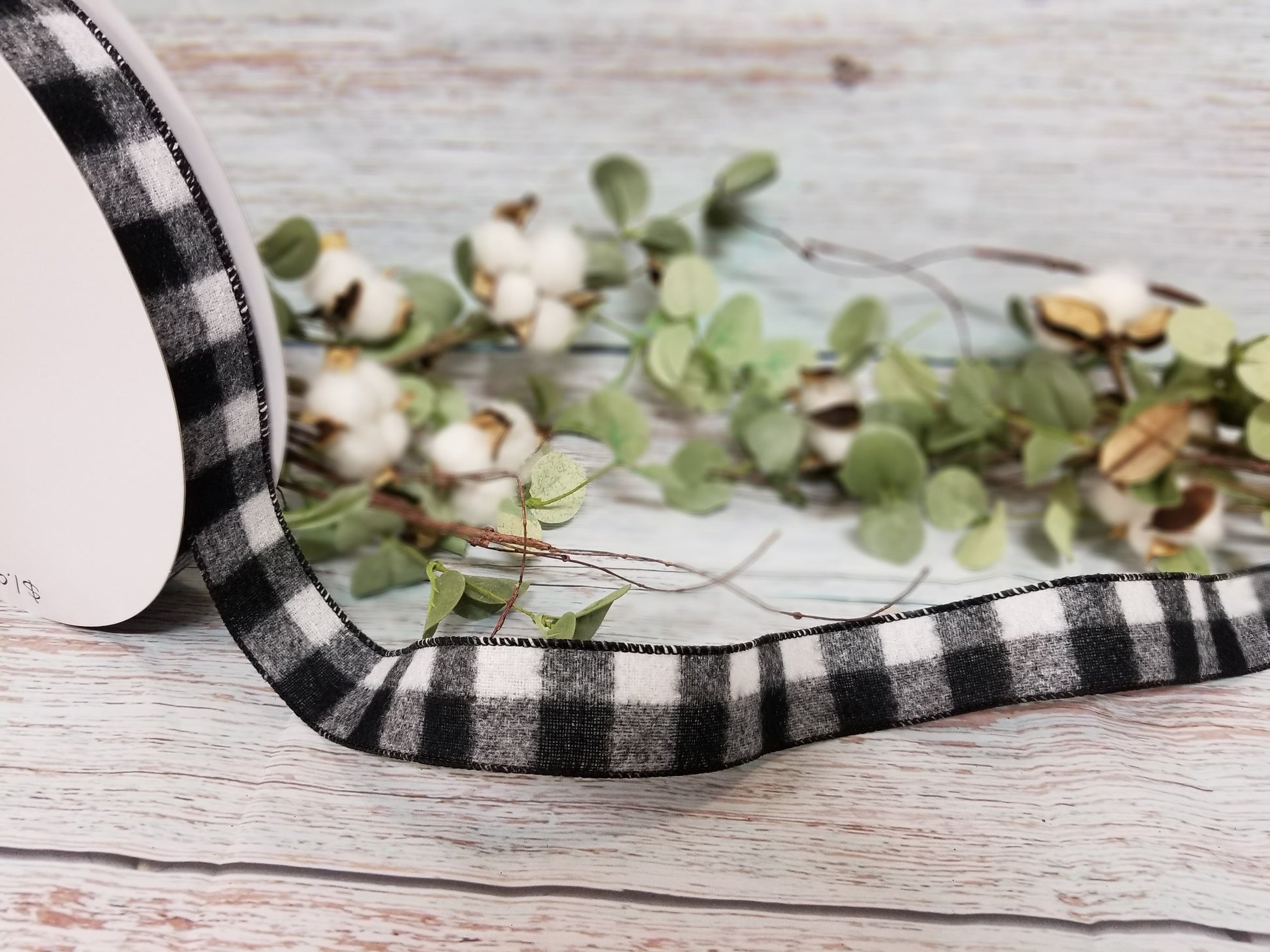 1.5” Black & White Buffalo Check Ribbon - 50 yards - Designer DIY