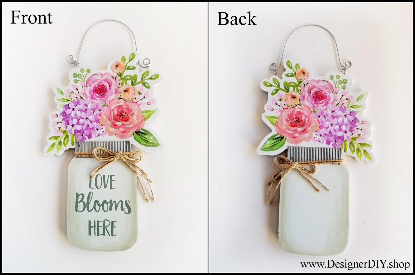 Reversible Mason Jar Sign, Love Blooms Here Sign - Designer DIY