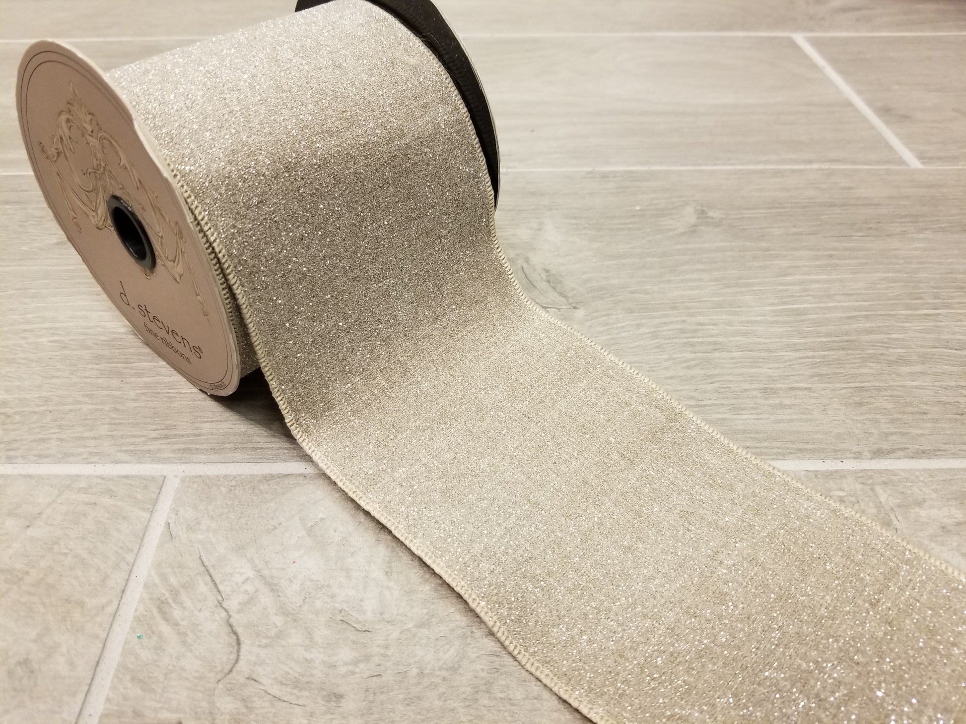 4" Natural Glitter Linen DESIGNER Ribbon - Designer DIY