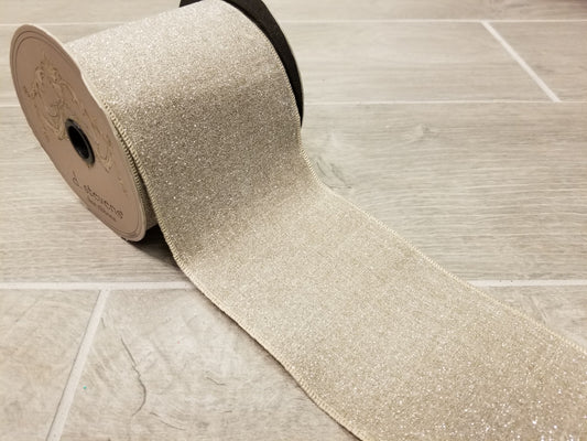 4" Natural Glitter Linen DESIGNER Ribbon - Designer DIY
