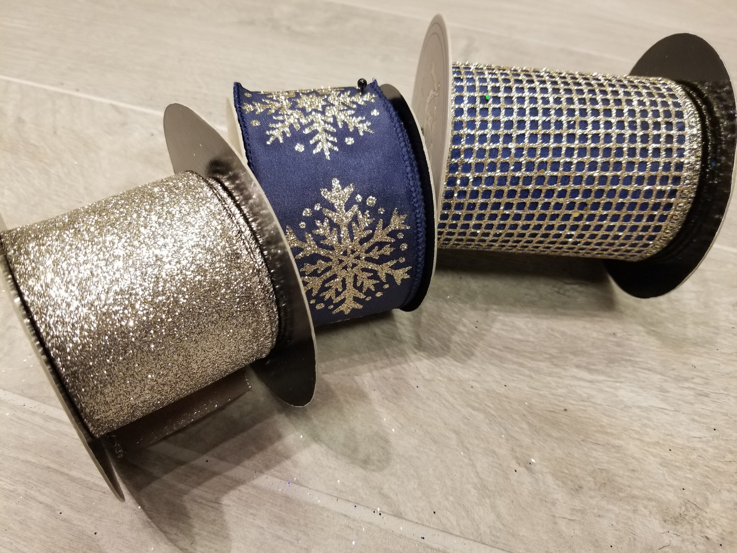 2.5" Snowflake DESIGNER Ribbon | Navy & Gold - Designer DIY