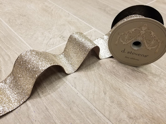 2.5" Champagne Gold Glitter DESIGNER Ribbon - Designer DIY