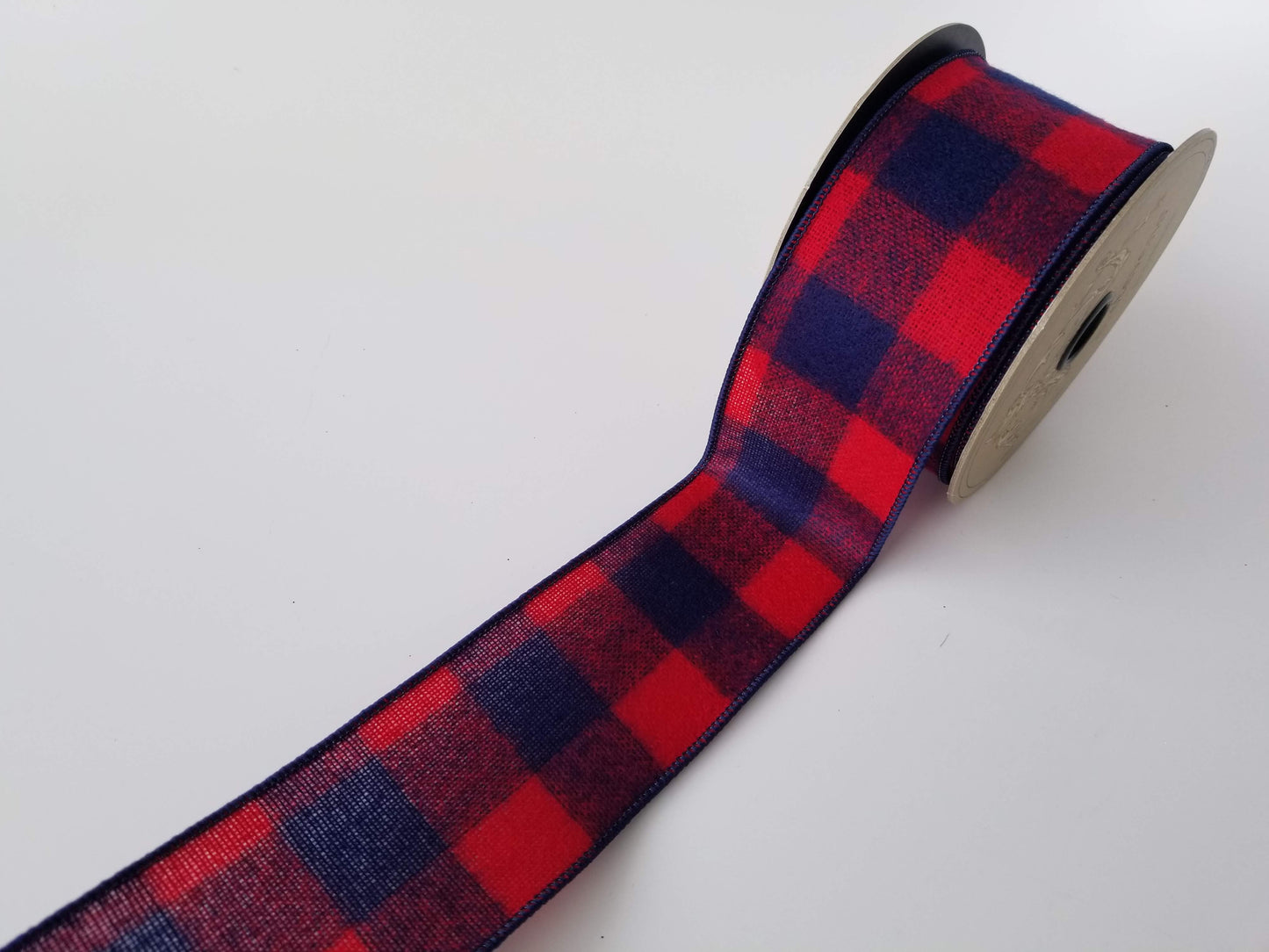 2.5" Navy & Red Faux Wool Check DESIGNER Ribbon - Designer DIY