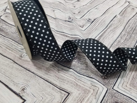 1.5" Black & White Dot Double Sided DESIGNER Ribbon - Designer DIY