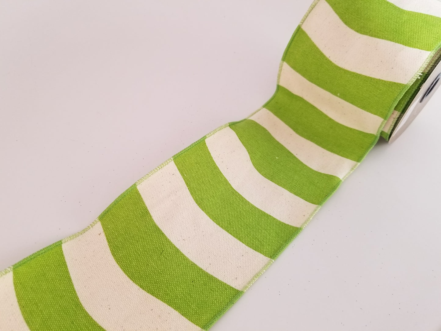 4" Green & Cream Wavy Stripe DESIGNER Ribbon - Designer DIY