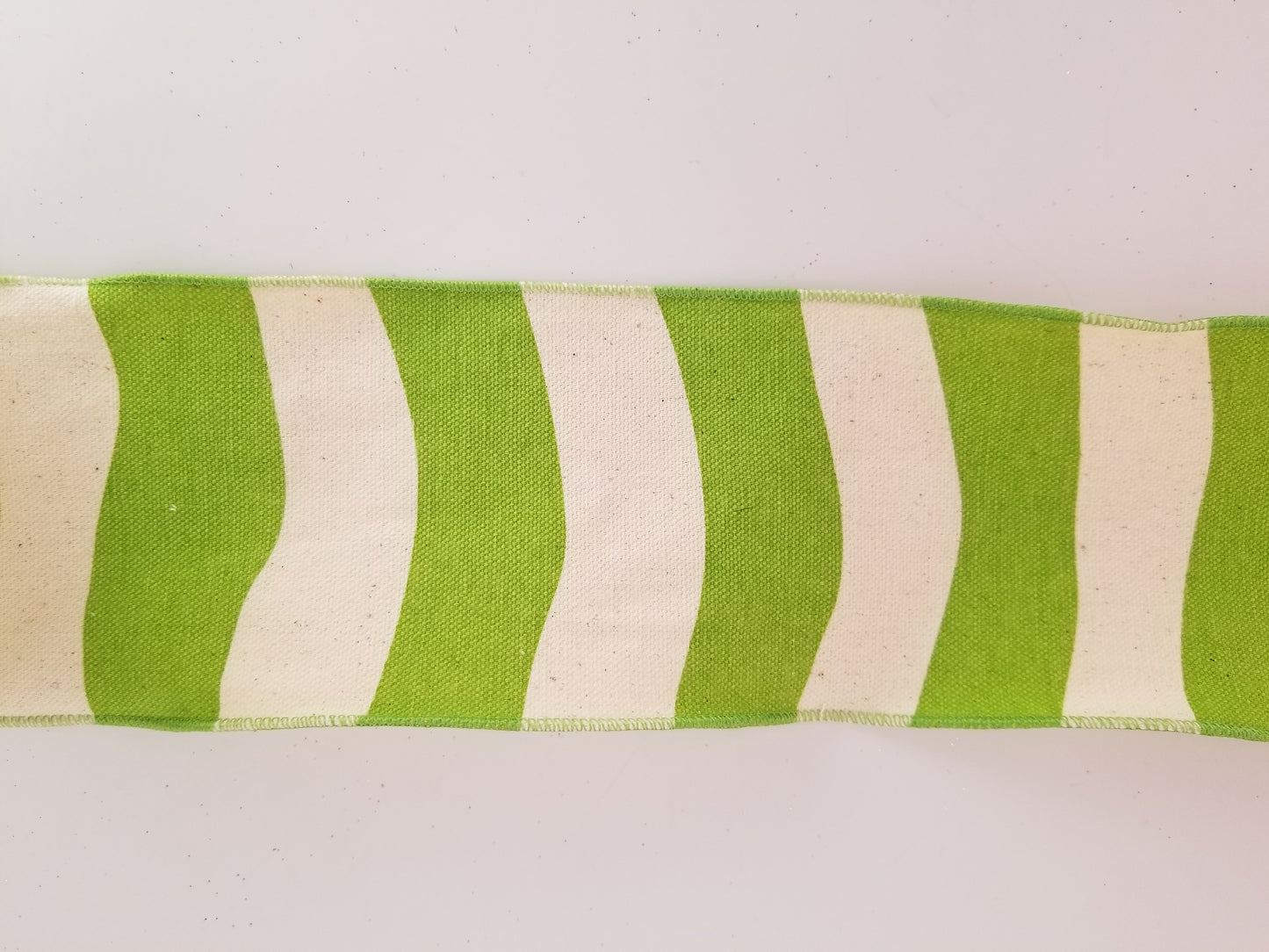 4" Green & Cream Wavy Stripe DESIGNER Ribbon - Designer DIY