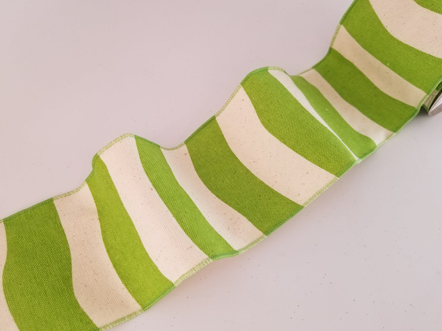 4" Green & Cream Wavy Stripe DESIGNER Ribbon - Designer DIY