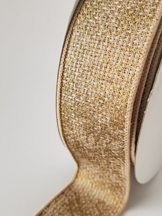 1.5" Natural with Gold Metallic Ribbon | 20 YARDS - Designer DIY