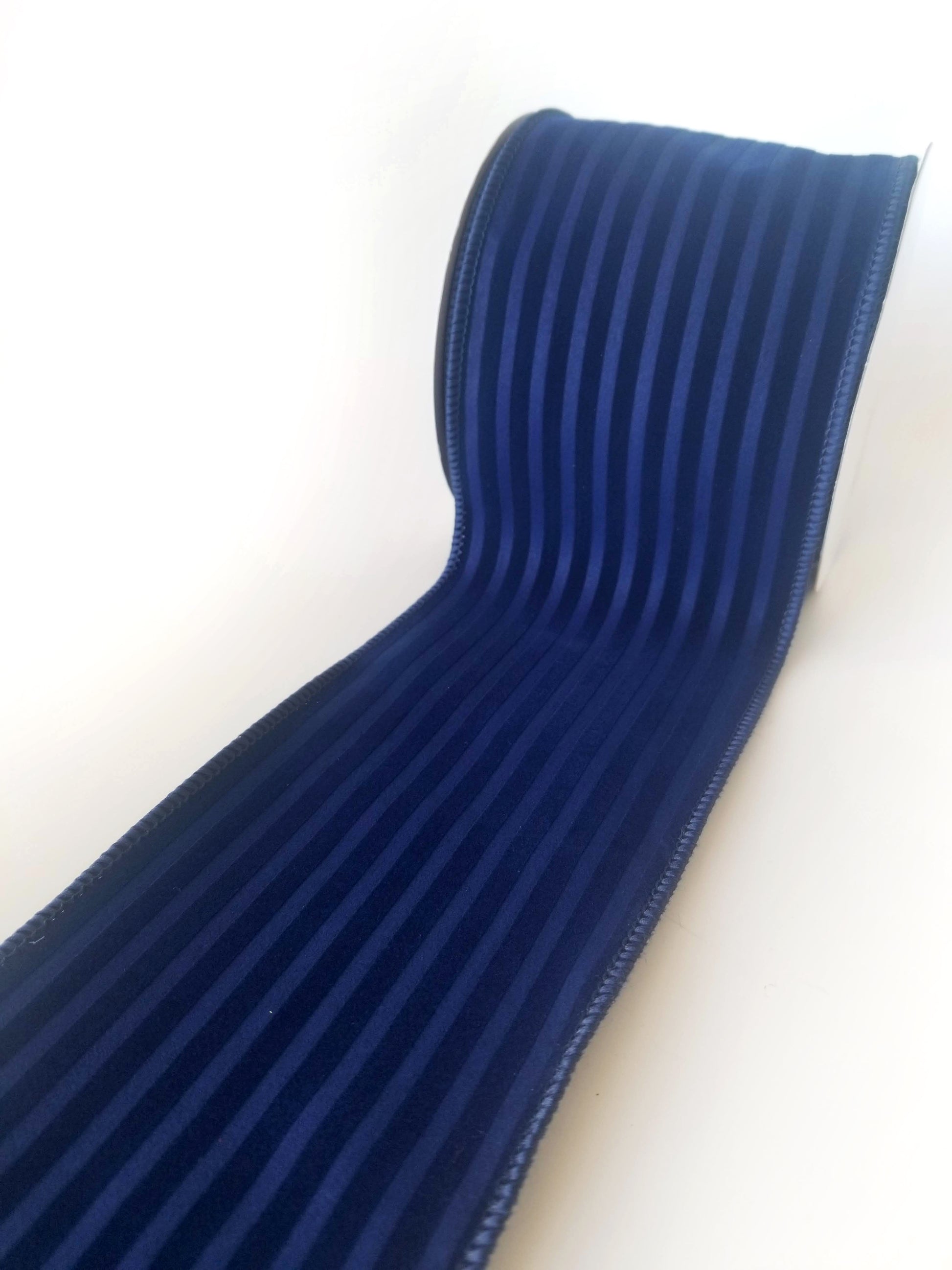 4" Blue Velvet Stripe DESIGNER Ribbon - Designer DIY
