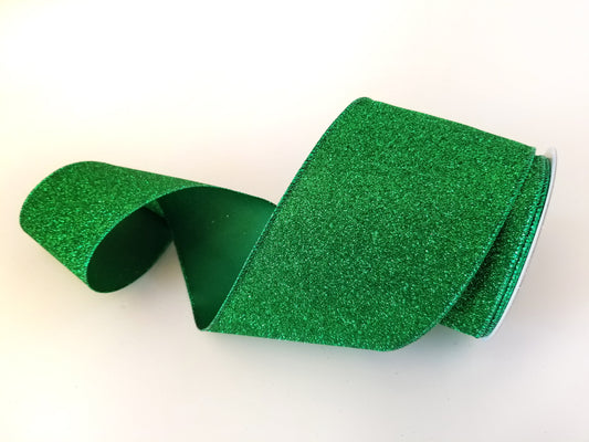 4" Emerald Green Glitter DESIGNER Ribbon - Designer DIY