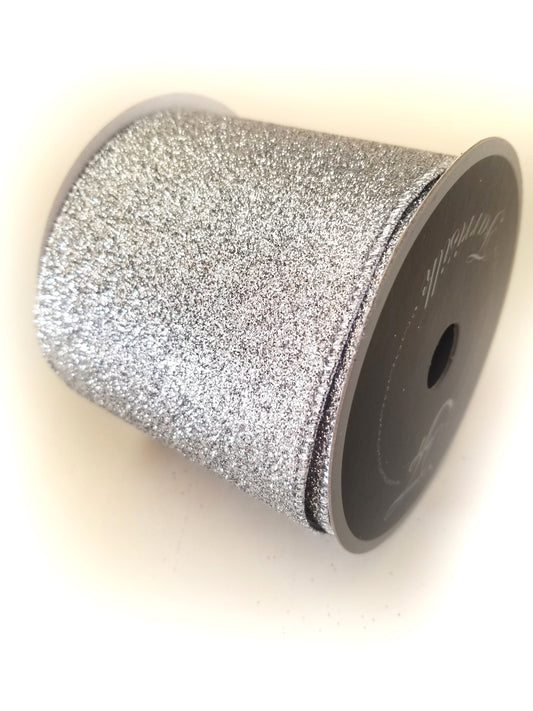 4" Silver Glitter DESIGNER Ribbon - Designer DIY