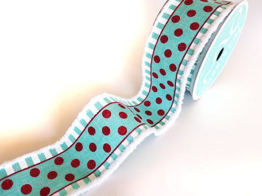 2.5" Mint with Red Glitter Dot Ribbon - Designer DIY