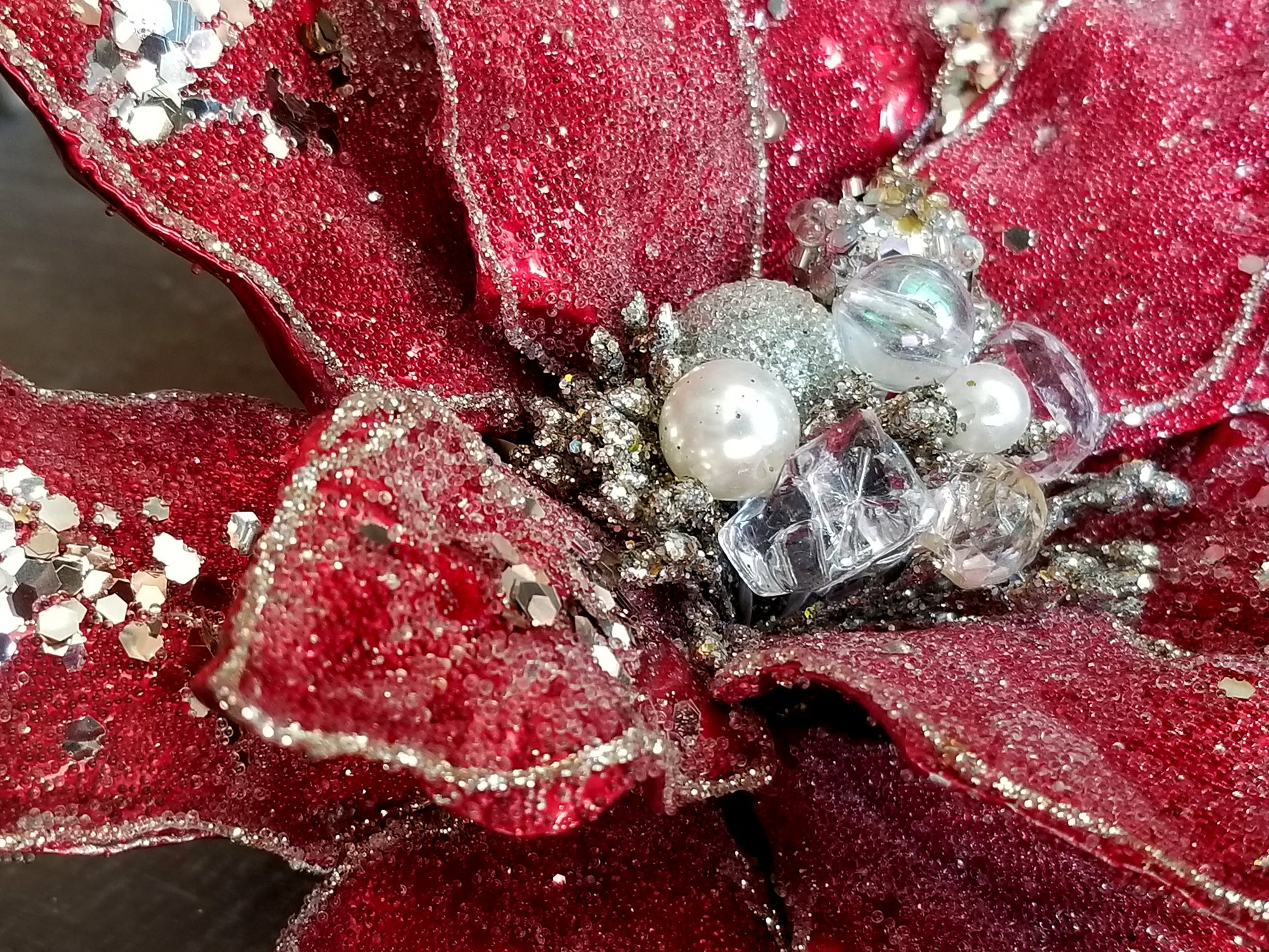 Red & Gold Crystal Poinsettia Stem - Designer DIY