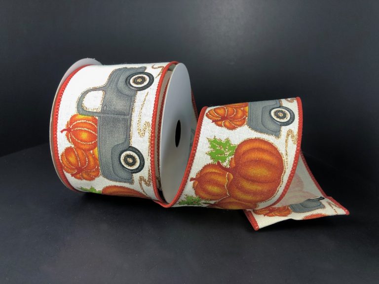2.5" Pumpkin | Gray Truck Ribbon - Designer DIY