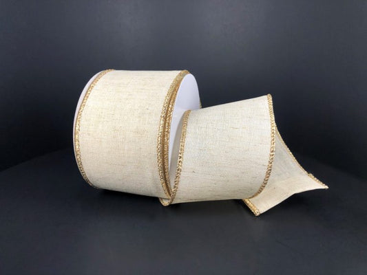 2.5" Ivory Canvas with Gold Metallic Edge Ribbon - Designer DIY
