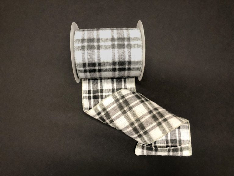 4" Gray & White Fluffy Plaid Ribbon - Designer DIY