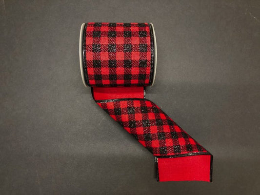 4" Red & Black Glitter Check Ribbon - Designer DIY