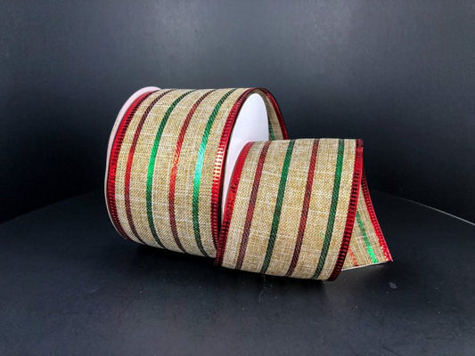 2.5" Red & Emerald Stripe Ribbon - Designer DIY