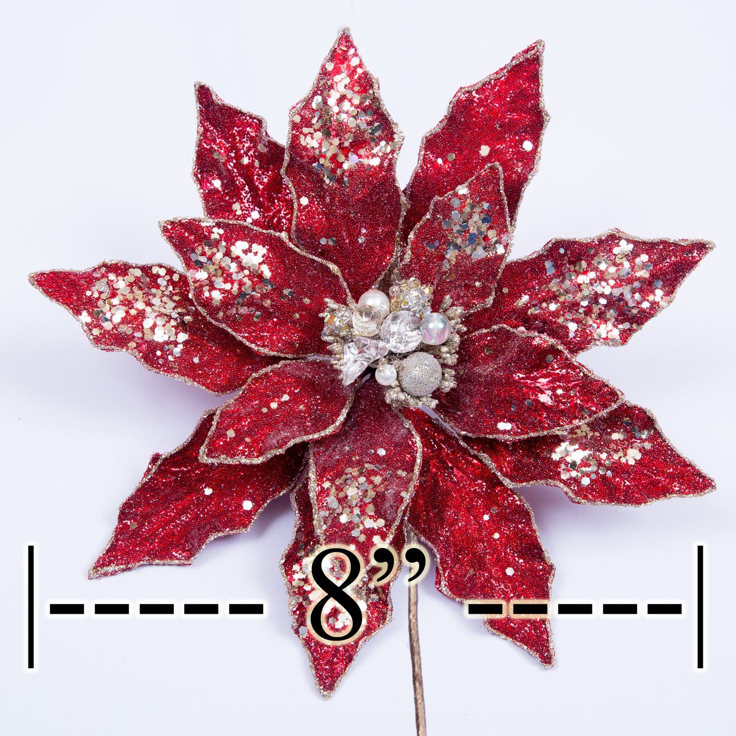 Red & Gold Crystal Poinsettia Stem - Designer DIY
