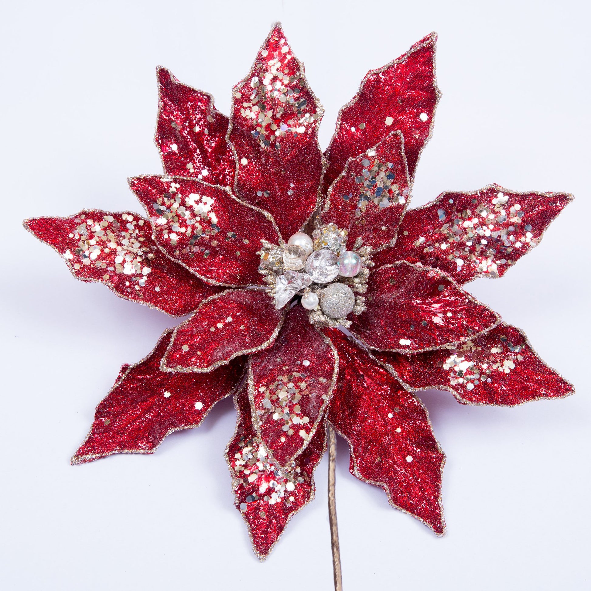 Red & Gold Crystal Poinsettia Stem - Designer DIY