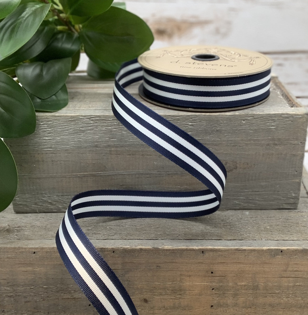 1" Navy Stripe DESIGNER Ribbon | 25 YARDS - Designer DIY