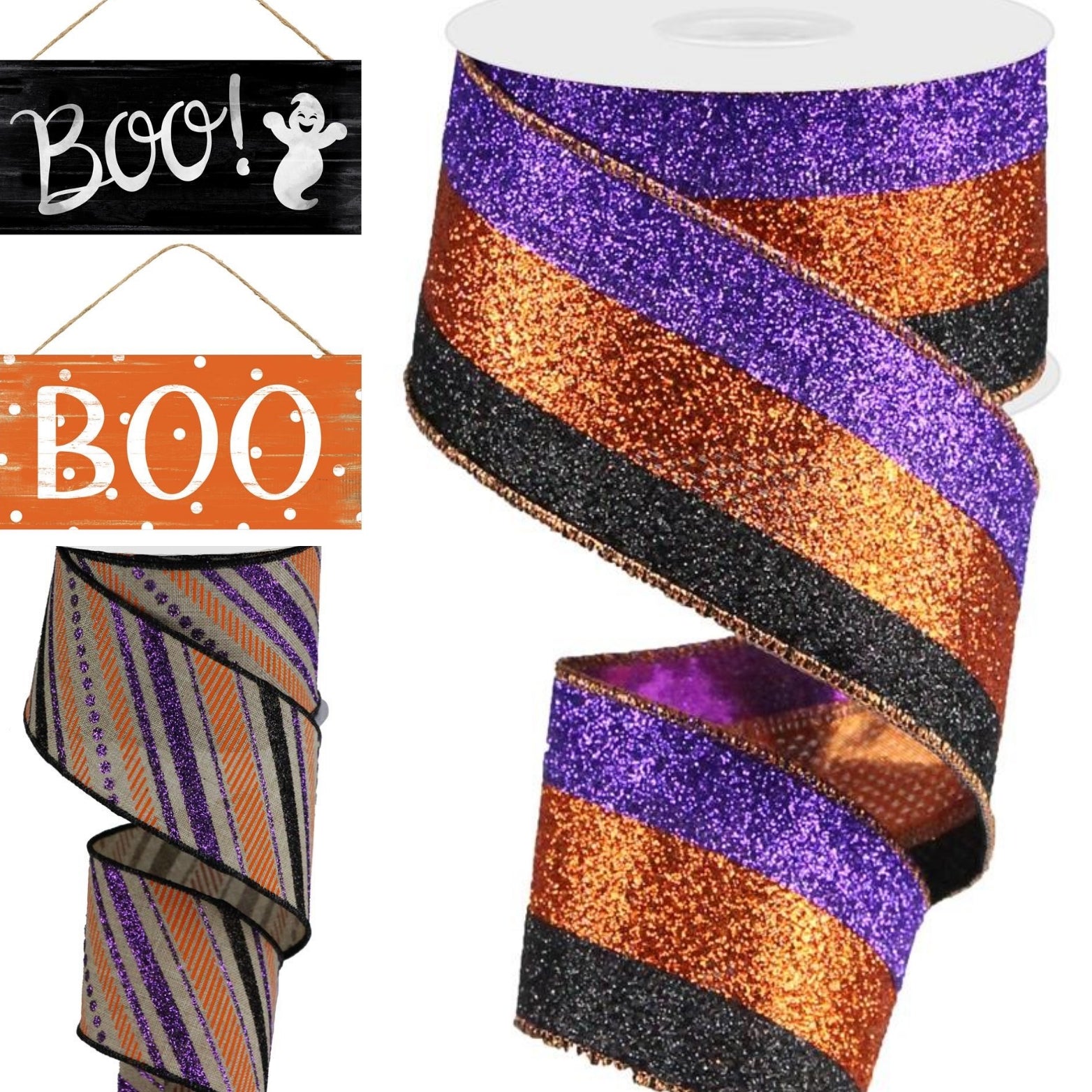 2.5" Halloween Glitter Stripe Ribbon - Designer DIY