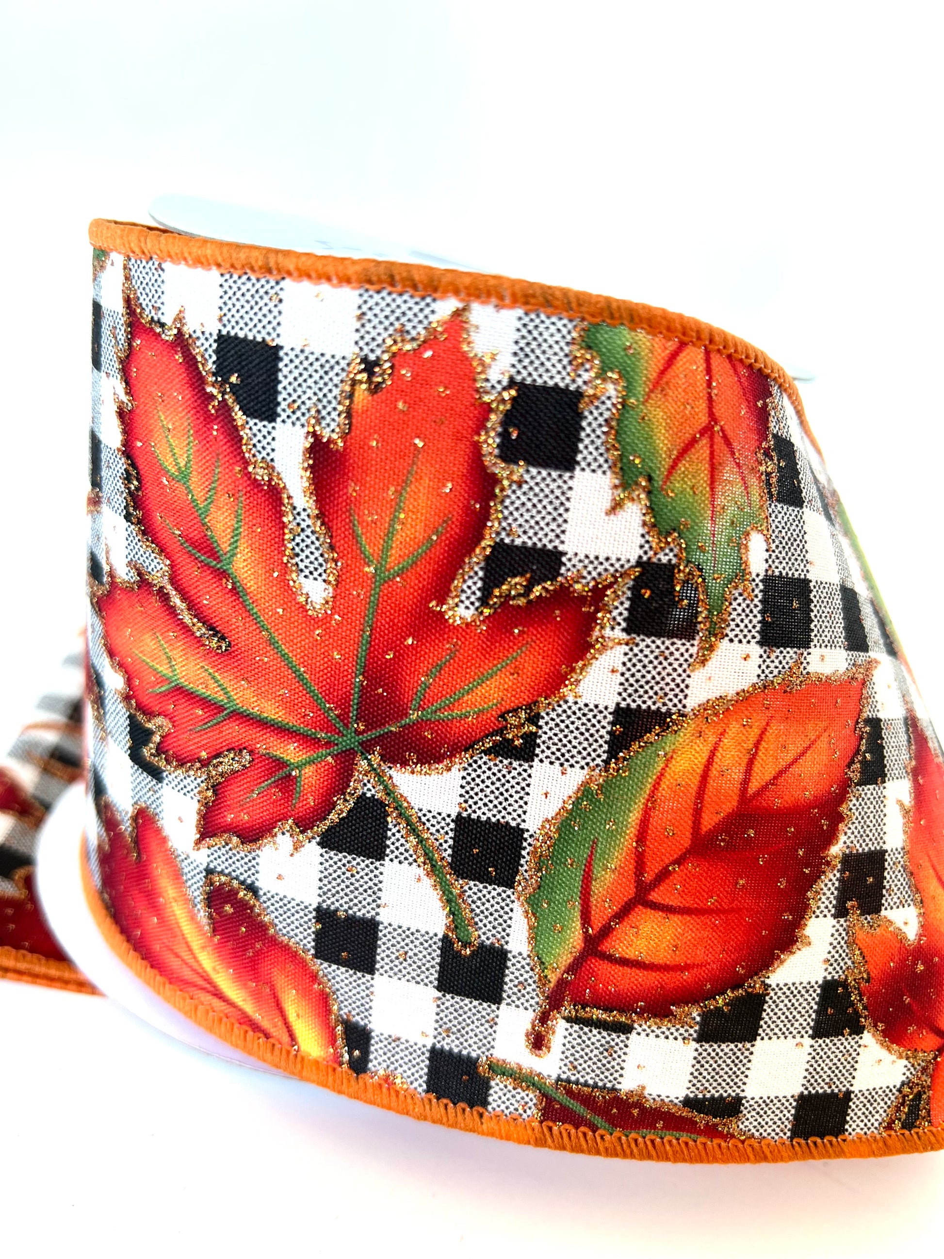 4" Fall Leaves on Check Ribbon - Designer DIY