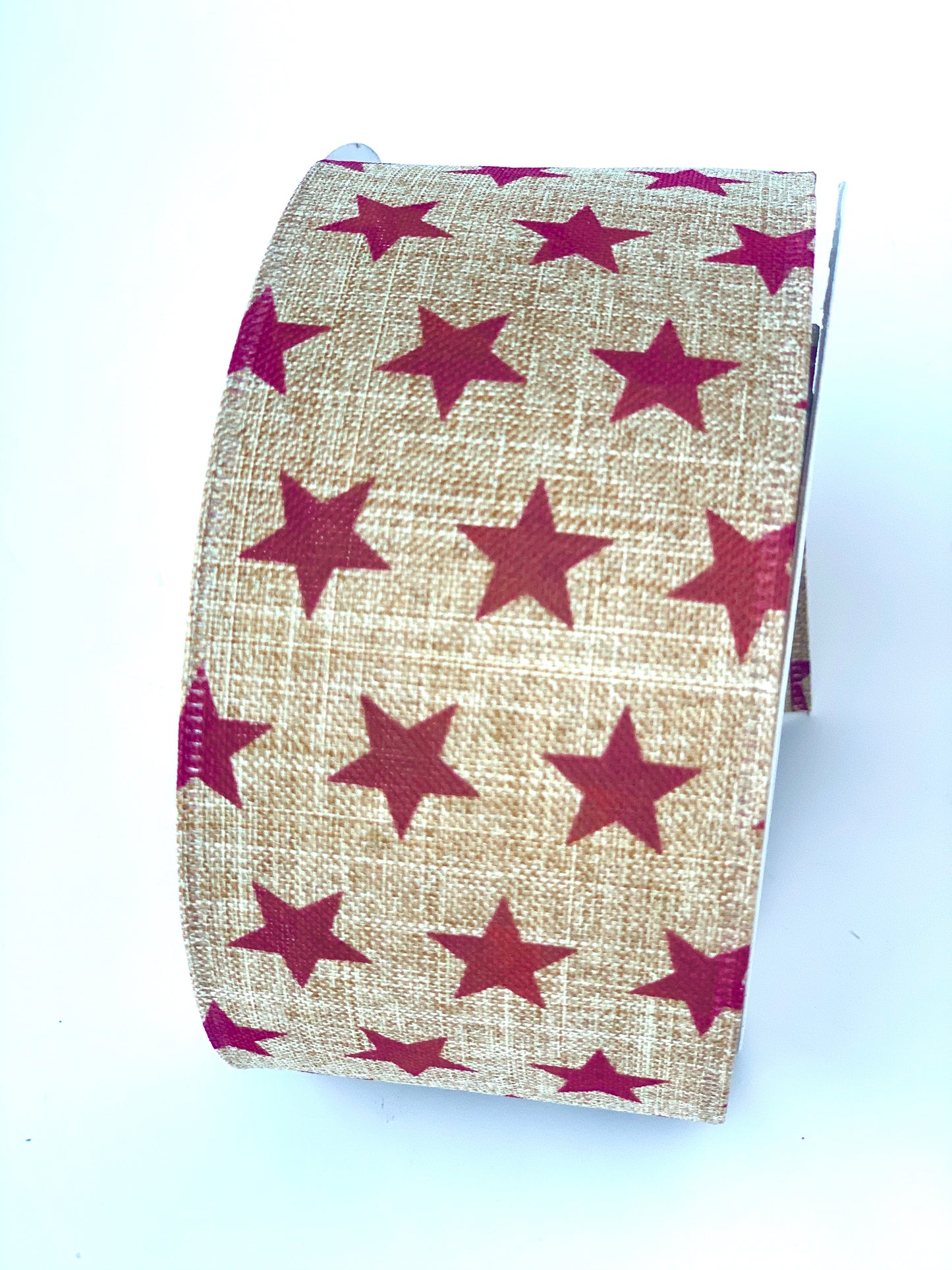 2.5" Natural with Dark Red Star Ribbon - Designer DIY