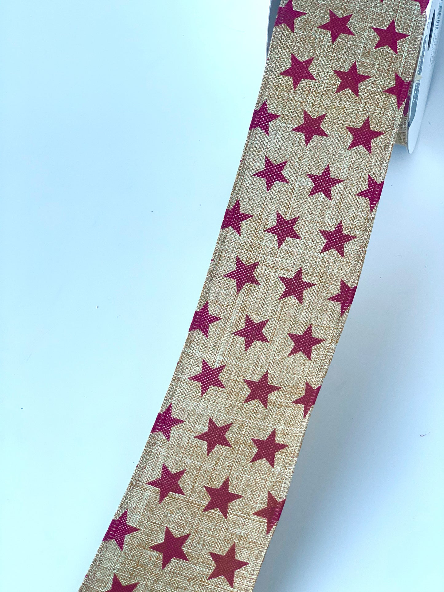 2.5" Natural with Dark Red Star Ribbon - Designer DIY