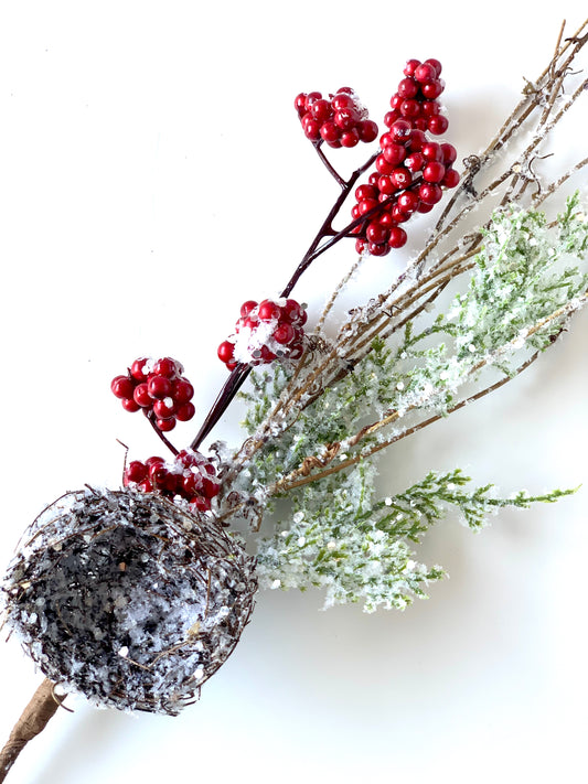 Frosted Nest & Berries Pick - Designer DIY