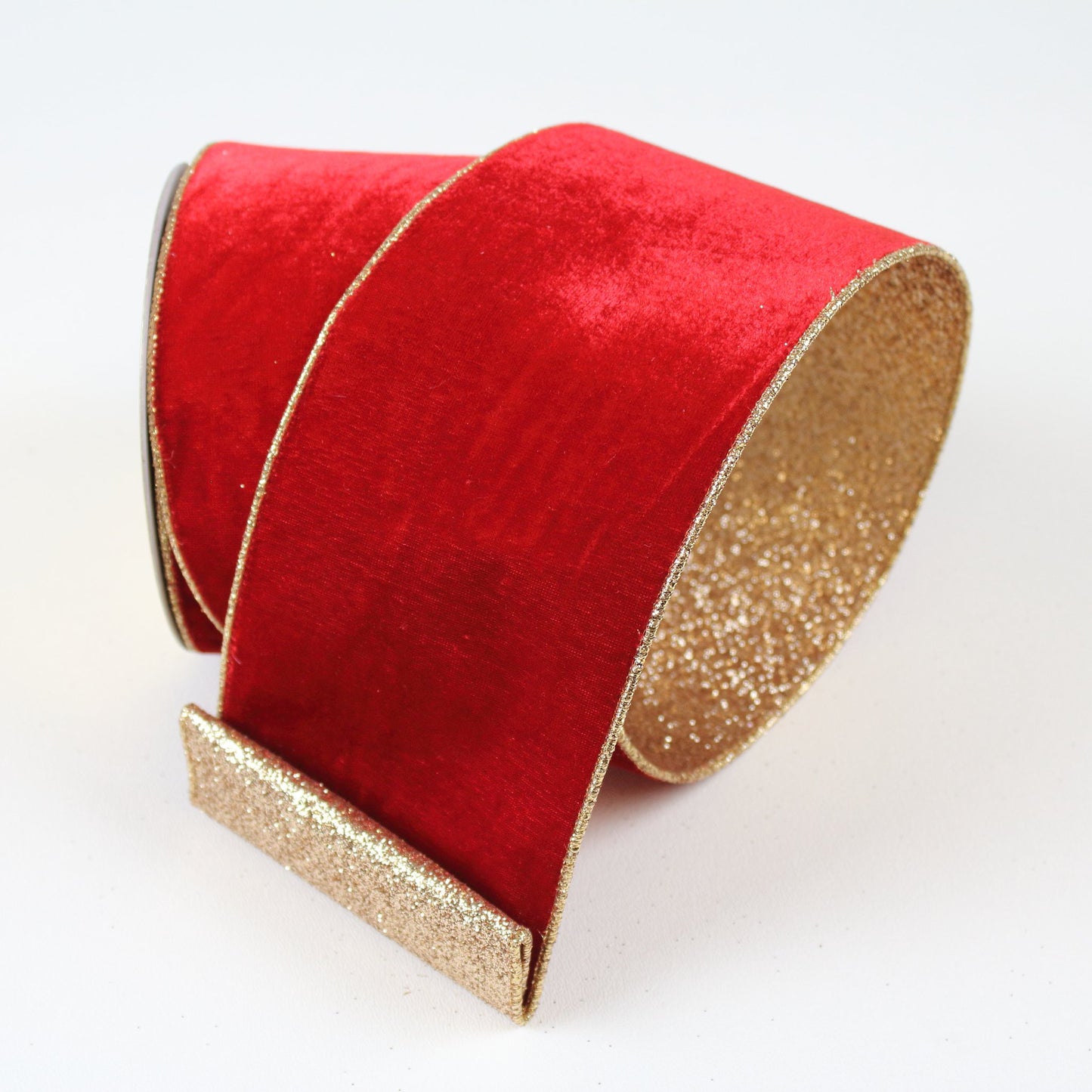 4" Red Velvet with Gold Glitter DESIGNER Ribbon - Designer DIY