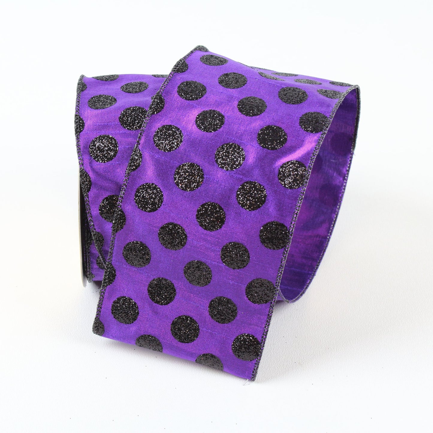 4" Purple with Black Glitter Dot DESIGNER Ribbon - Designer DIY