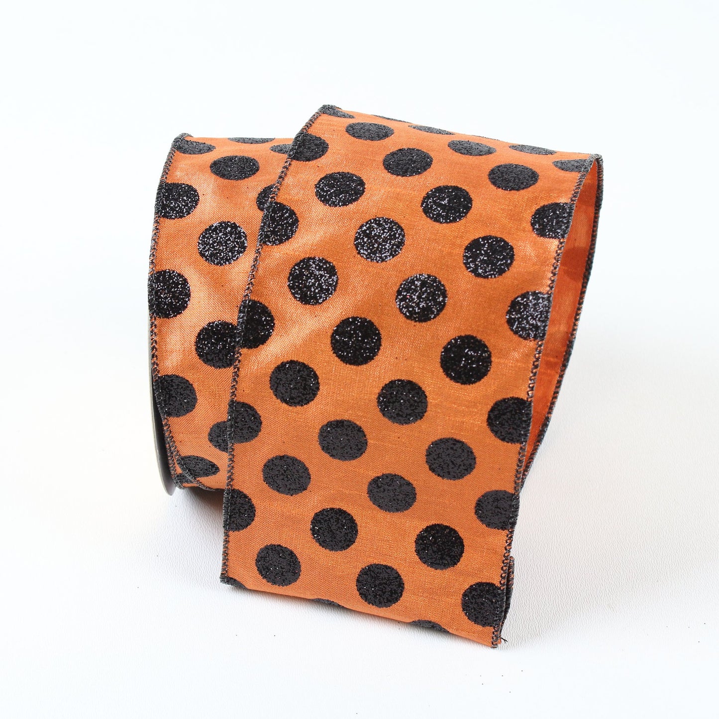 4" Orange with Black Glitter Dot DESIGNER Ribbon - Designer DIY
