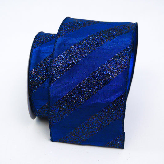 4" Blue Glitter Stripe DESIGNER Ribbon - Designer DIY